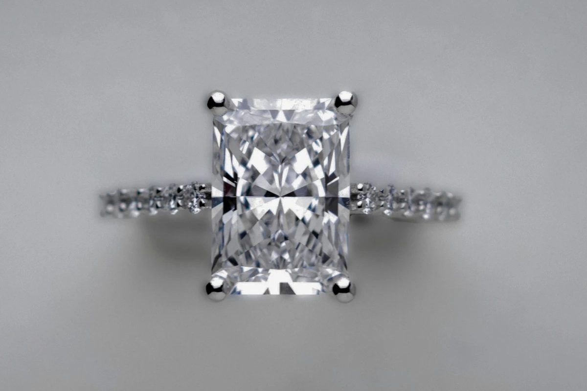 Radiant-cut diamond engagement ring